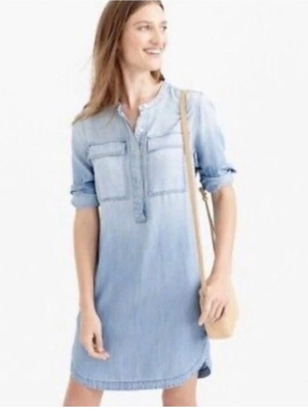J. Crew Light Blue Draped Chambray Shirt Dress